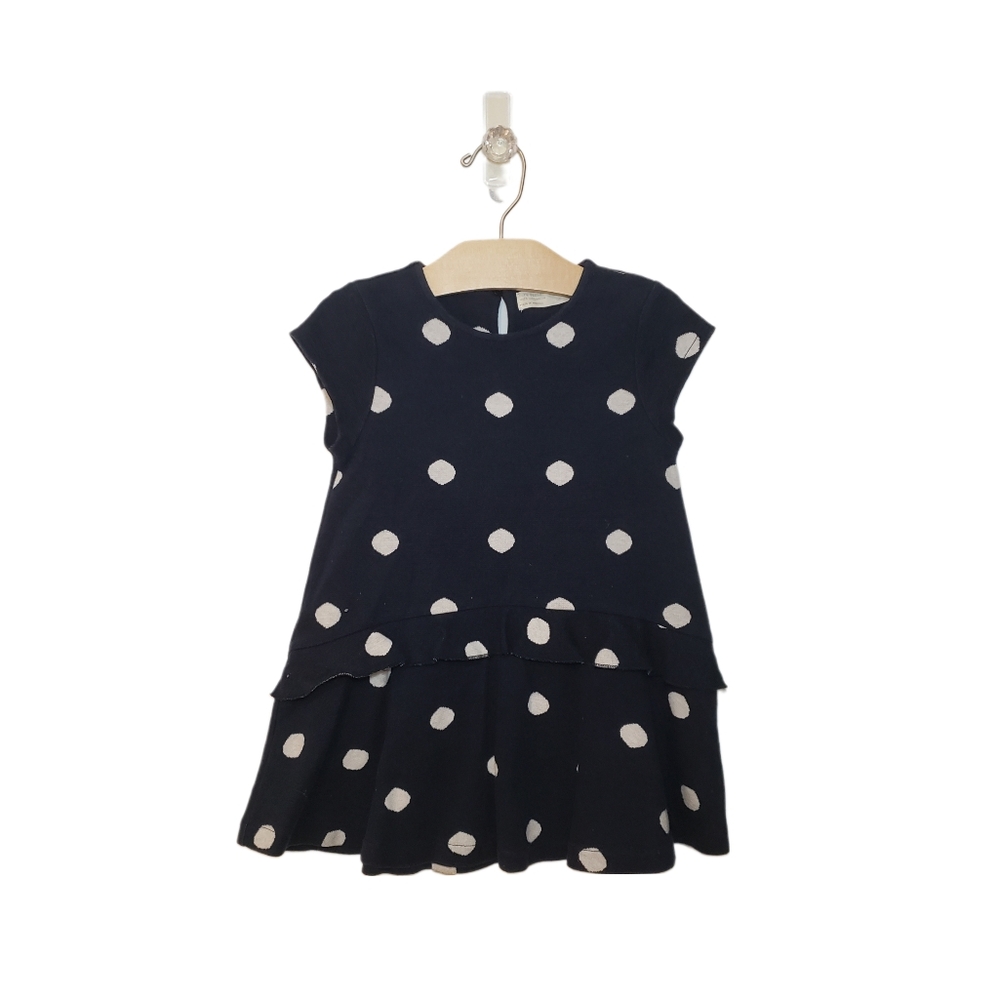 Zara Girls Size 5 Navy Polka Dot Ruffle Knit Dress